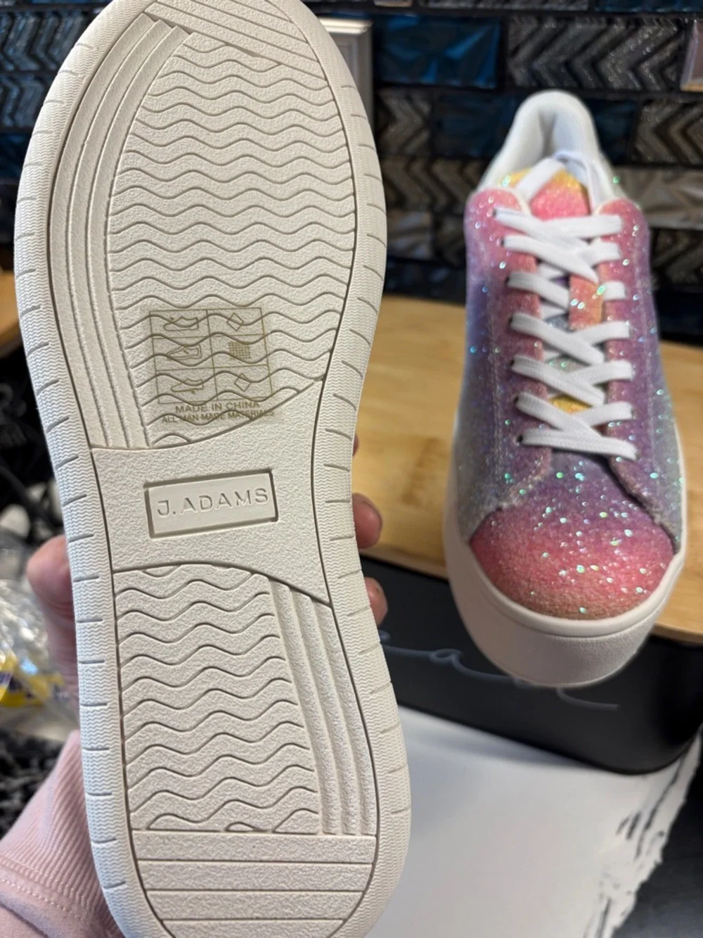 Glitter Rainbow Platform Sneaker - Pink Multi